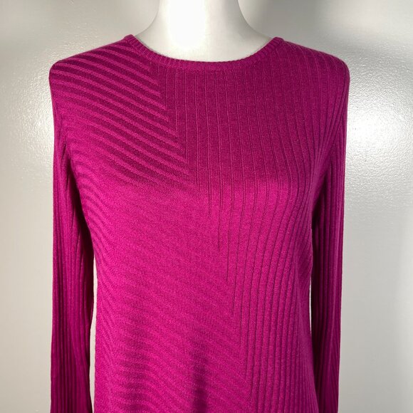 Apt 9 Fuchsia Pink Purple Round Neck Asymmetrical Hemline Long Sleeve Sweater M - Picture 3 of 13